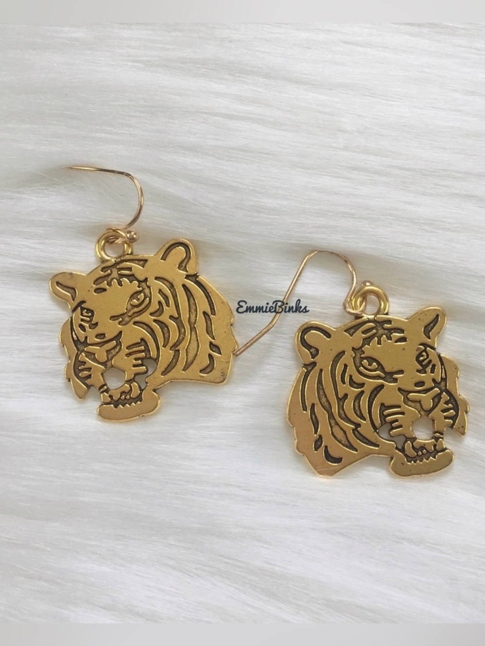 New Golden Etched Tiger Earrings | Auburn Tigers | LSU | Clemson Mascot Football - Picture 14 of 16
